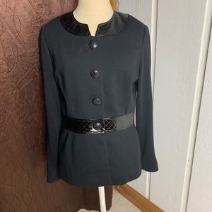 Office Siren Vesti Retro Blazer with Faux Leather Trim Suit Jacket VTG